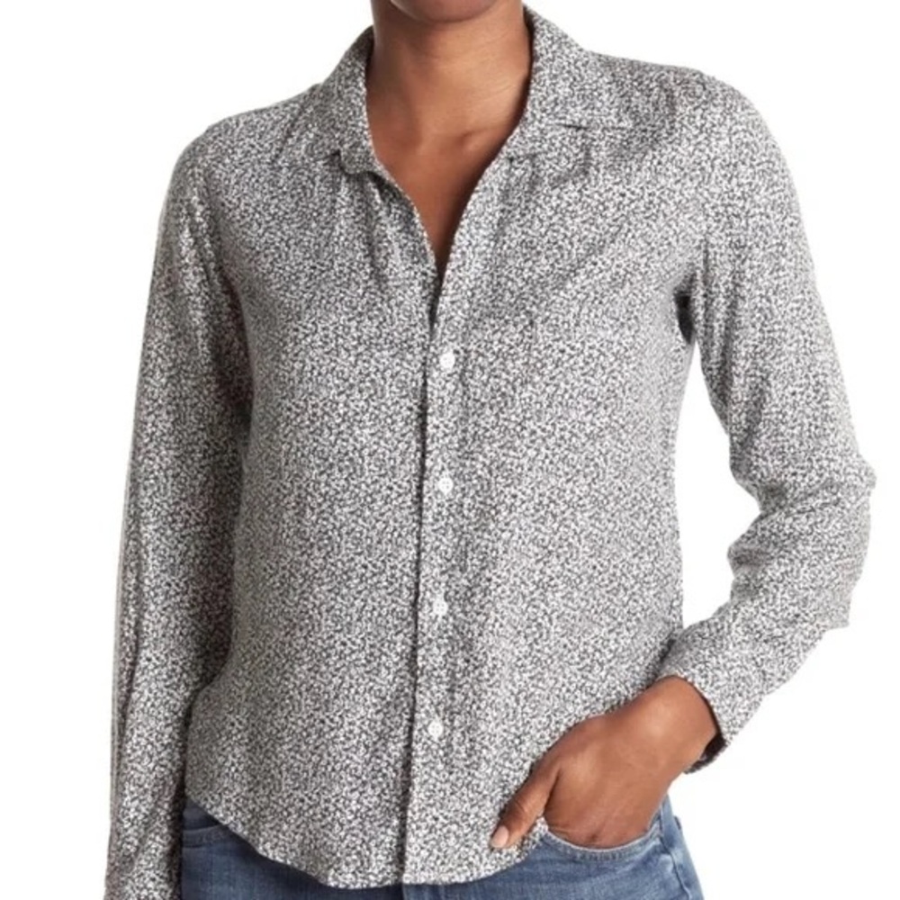 Frank & Eileen Barry Black & White Classic Shirt 100% Modal Long Sleeves Small
